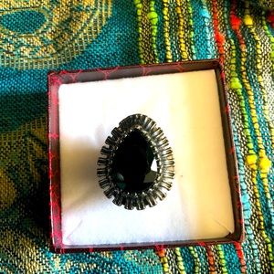 Black and silver teardrop statement ring